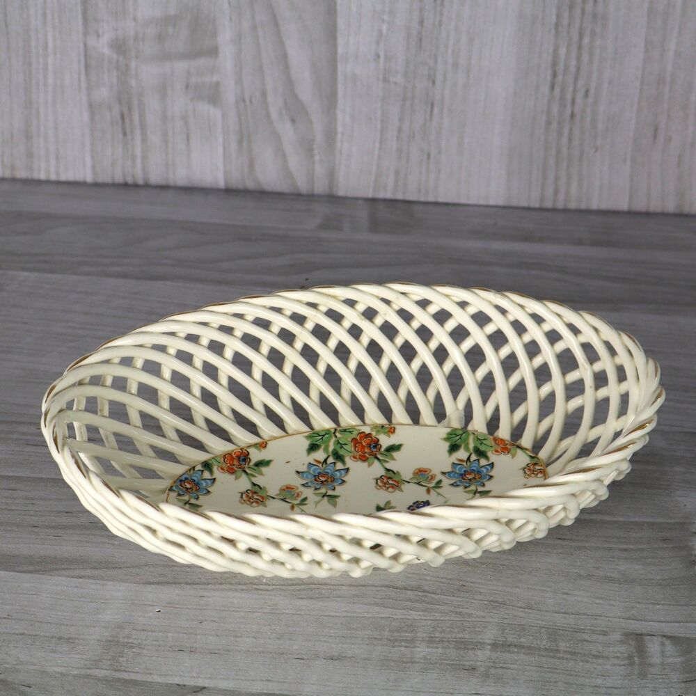 Vintage Rare Oxford Erphila Germany Cherry Chintz Porcelain Open Basketweave